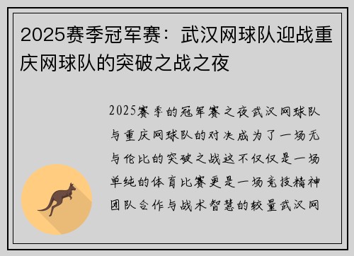2025赛季冠军赛：武汉网球队迎战重庆网球队的突破之战之夜
